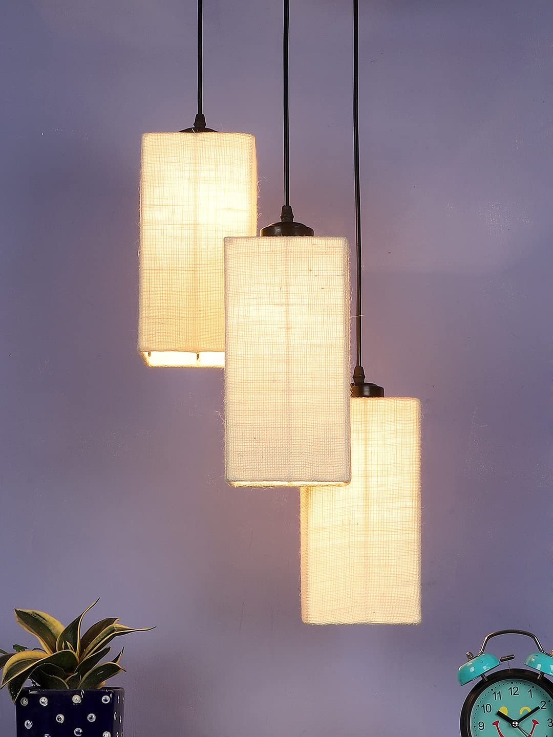 White Jute Square Cluster Hanging Lamp