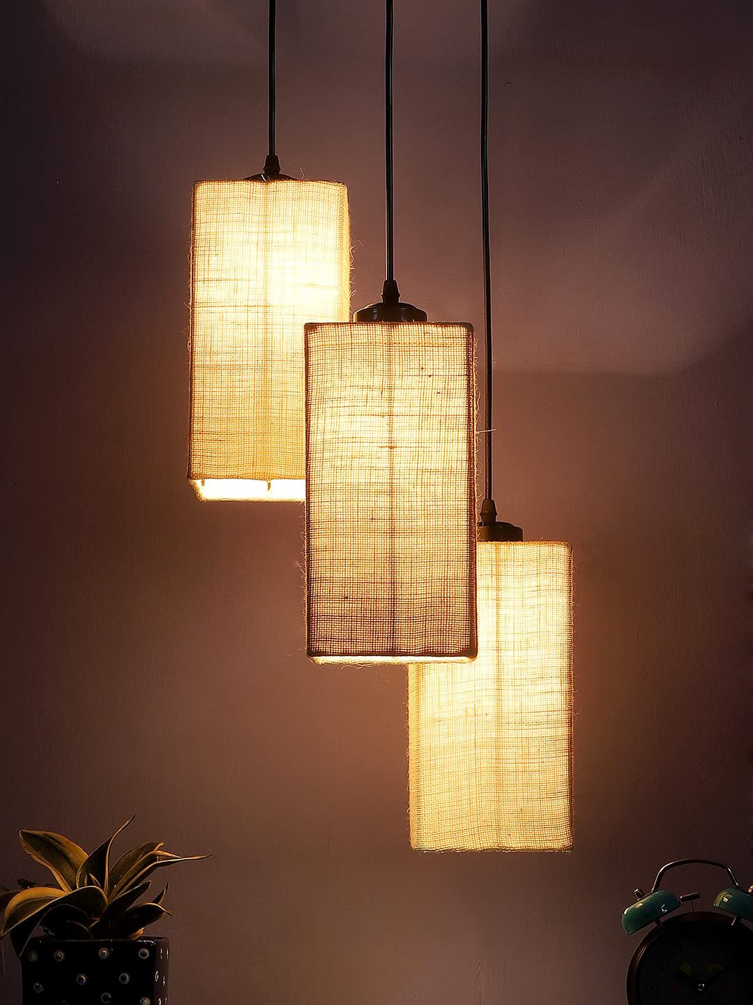 White Jute Square Cluster Hanging Lamp