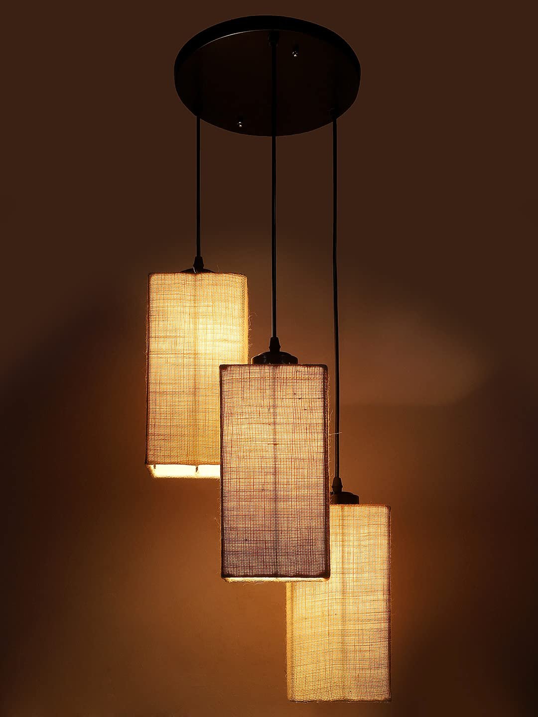 White Jute Square Cluster Hanging Lamp
