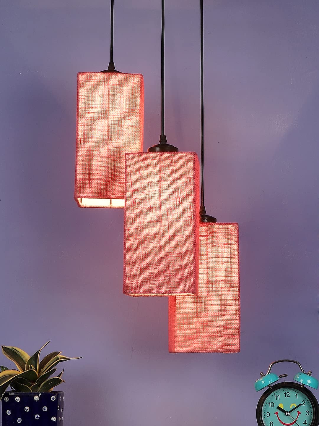 Pink Jute Square Cluster Hanging Lamp
