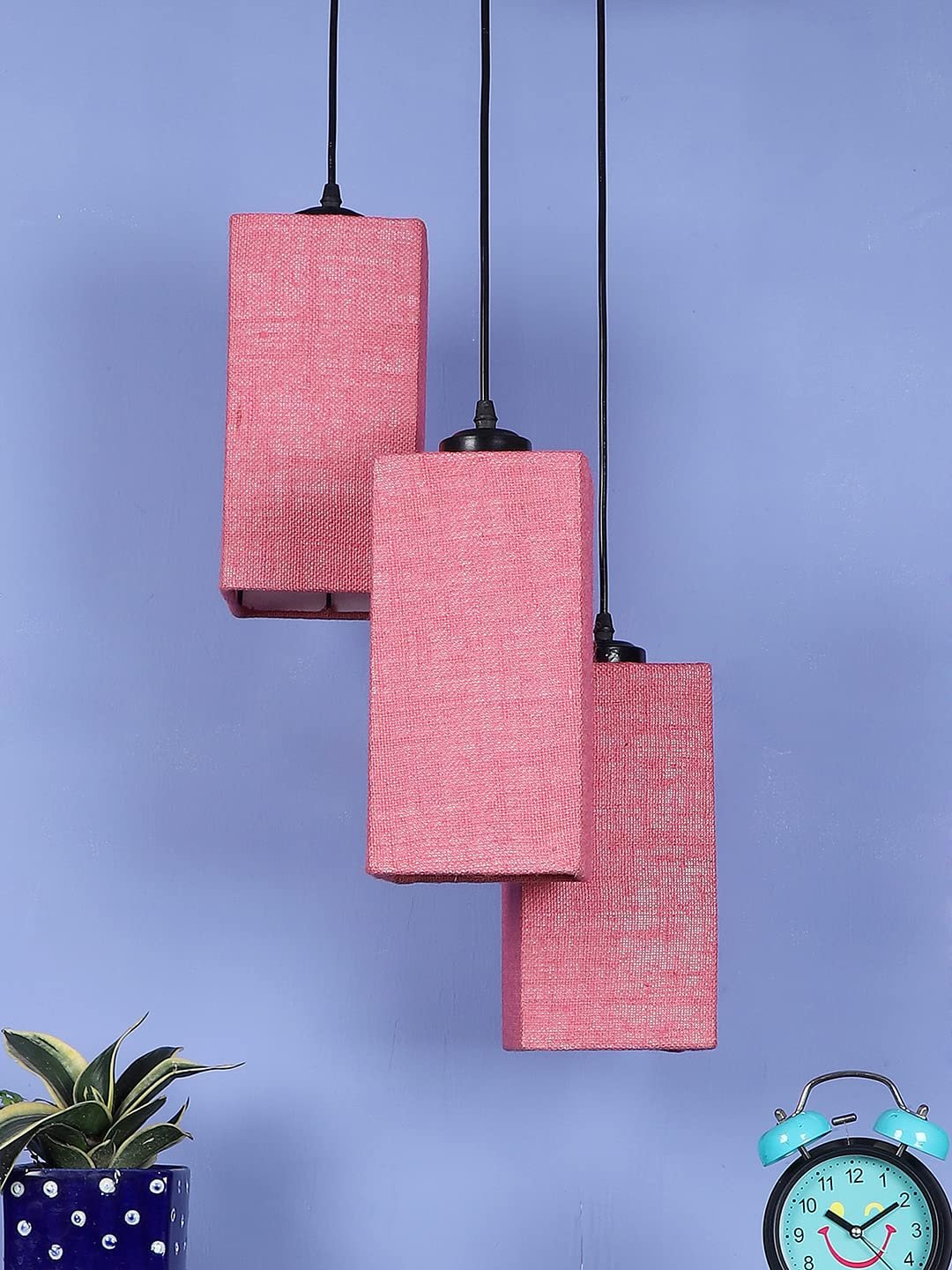 Pink Jute Square Cluster Hanging Lamp
