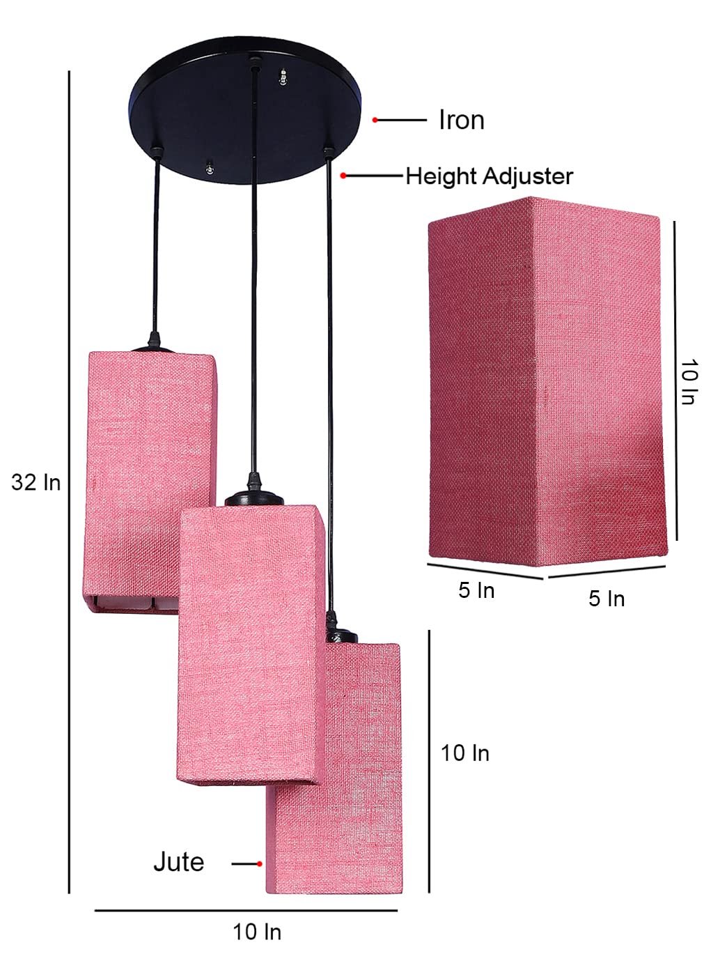 Pink Jute Square Cluster Hanging Lamp