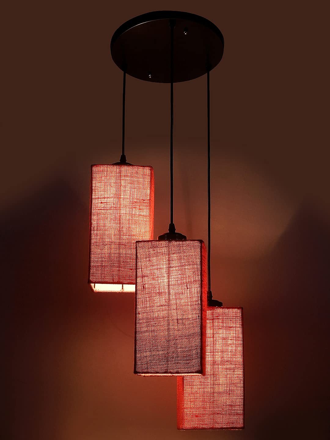 Pink Jute Square Cluster Hanging Lamp