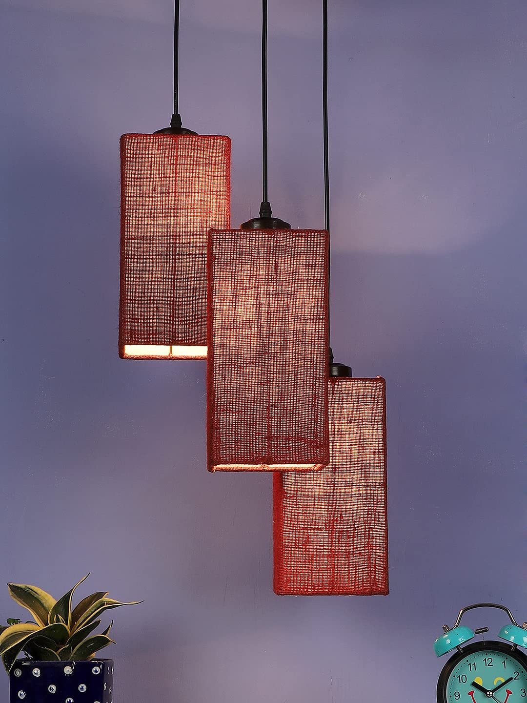 Maroon Jute Square Cluster Hanging Lamp