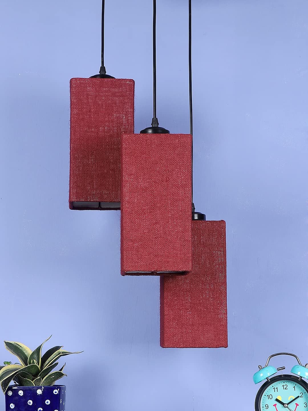 Maroon Jute Square Cluster Hanging Lamp