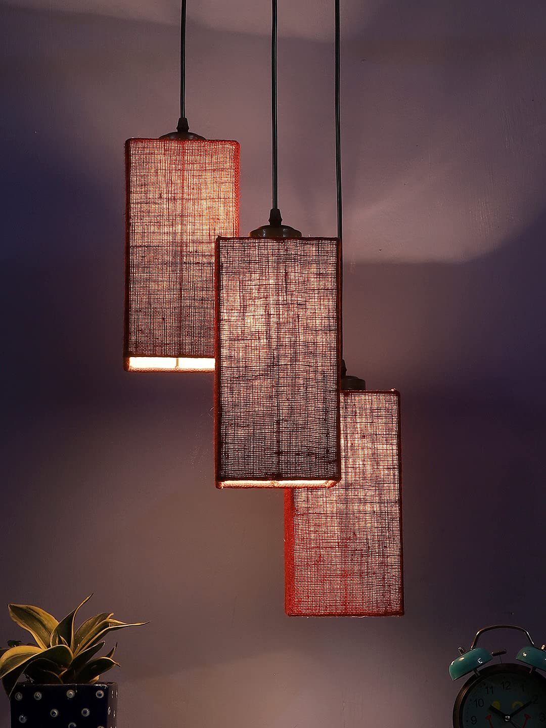 Maroon Jute Square Cluster Hanging Lamp