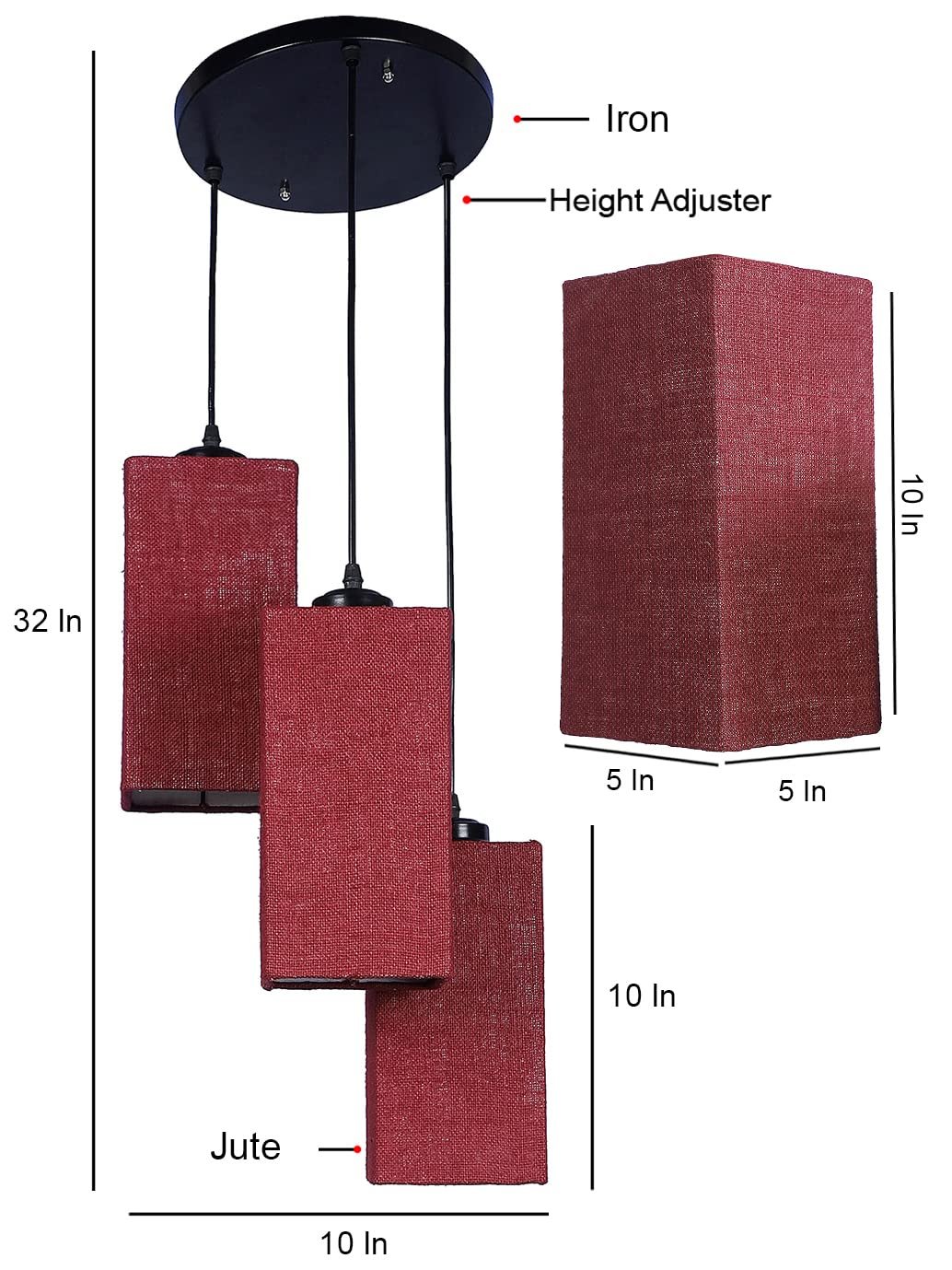 Maroon Jute Square Cluster Hanging Lamp