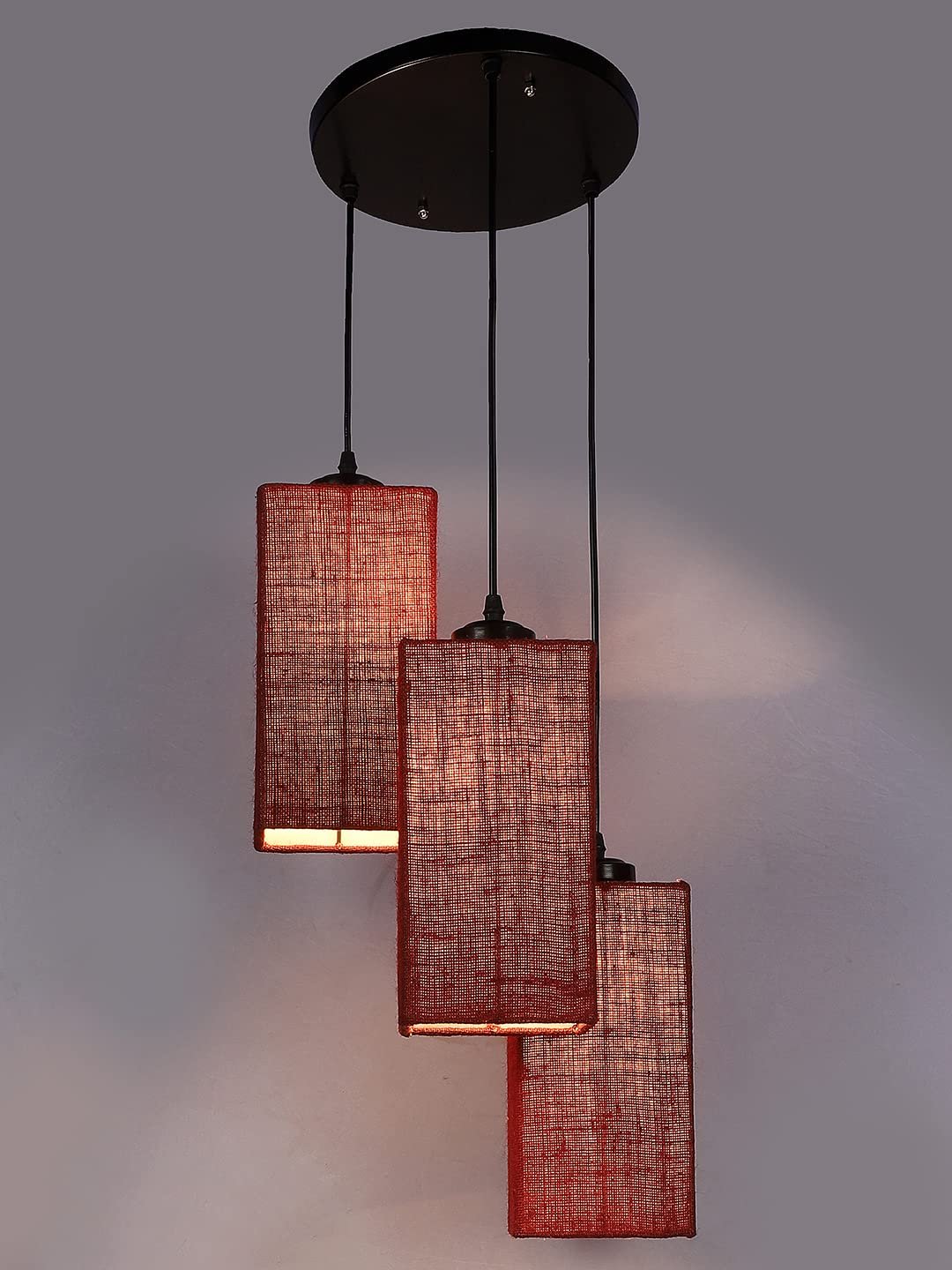 Maroon Jute Square Cluster Hanging Lamp