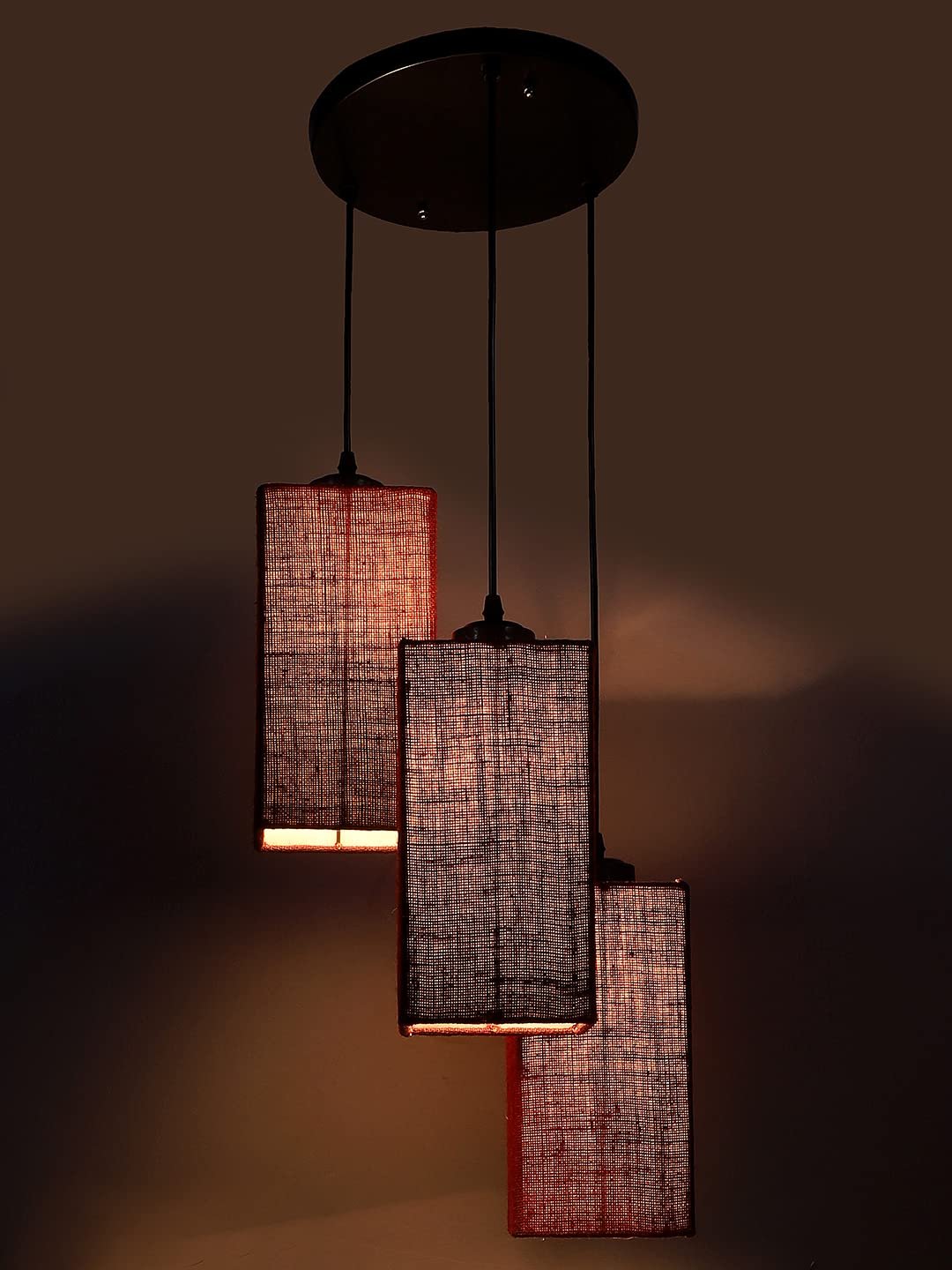Maroon Jute Square Cluster Hanging Lamp
