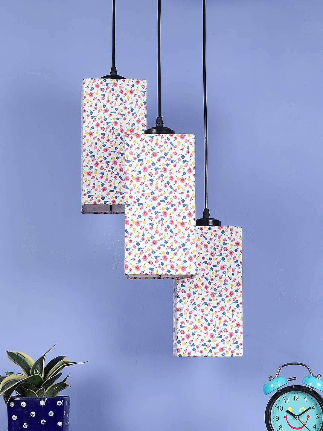 Multicolor Cotton Square Drum Cluster Hanging Lamp