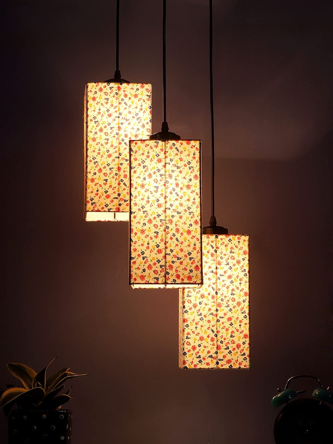 Multicolor Cotton Square Drum Cluster Hanging Lamp