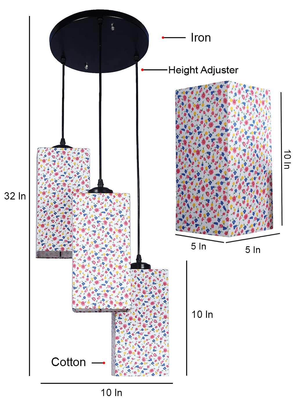 Multicolor Cotton Square Drum Cluster Hanging Lamp