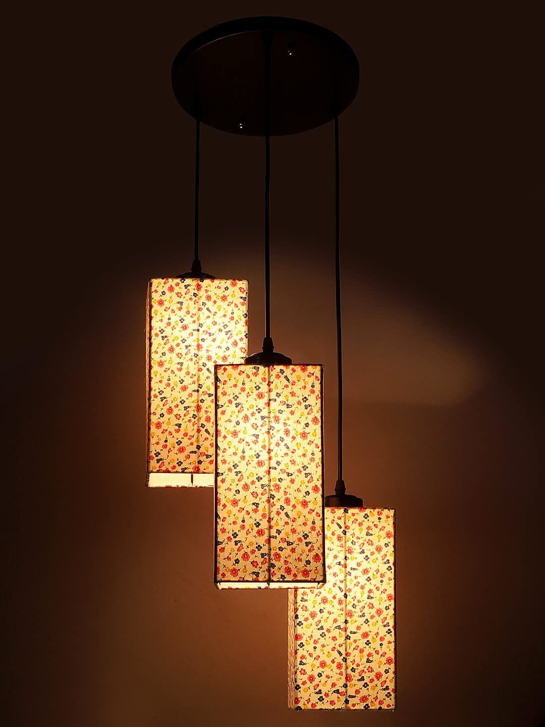 Multicolor Cotton Square Drum Cluster Hanging Lamp