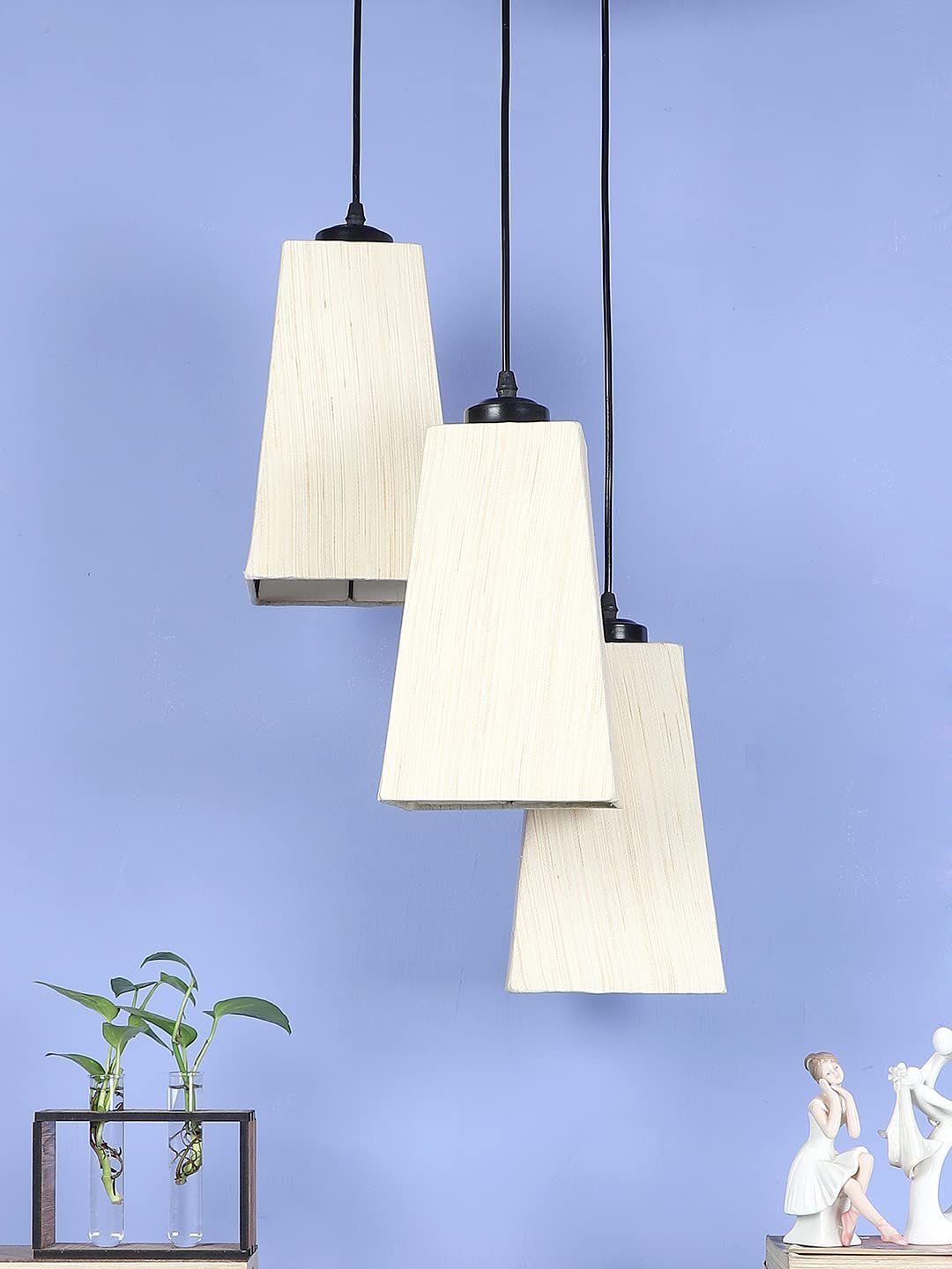 Off-White Cotton Pyramid Cluster Hanging Lamp