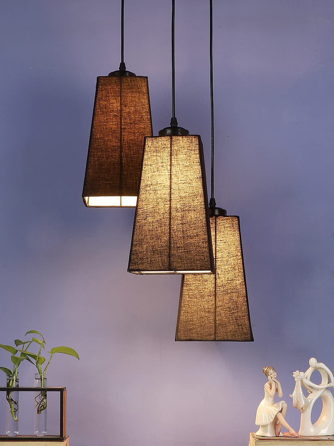 Black Cotton Pyramid Cluster Hanging Lamp