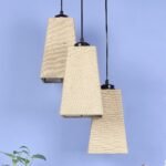 Beige Jute Pyramid Cluster Hanging Lamp