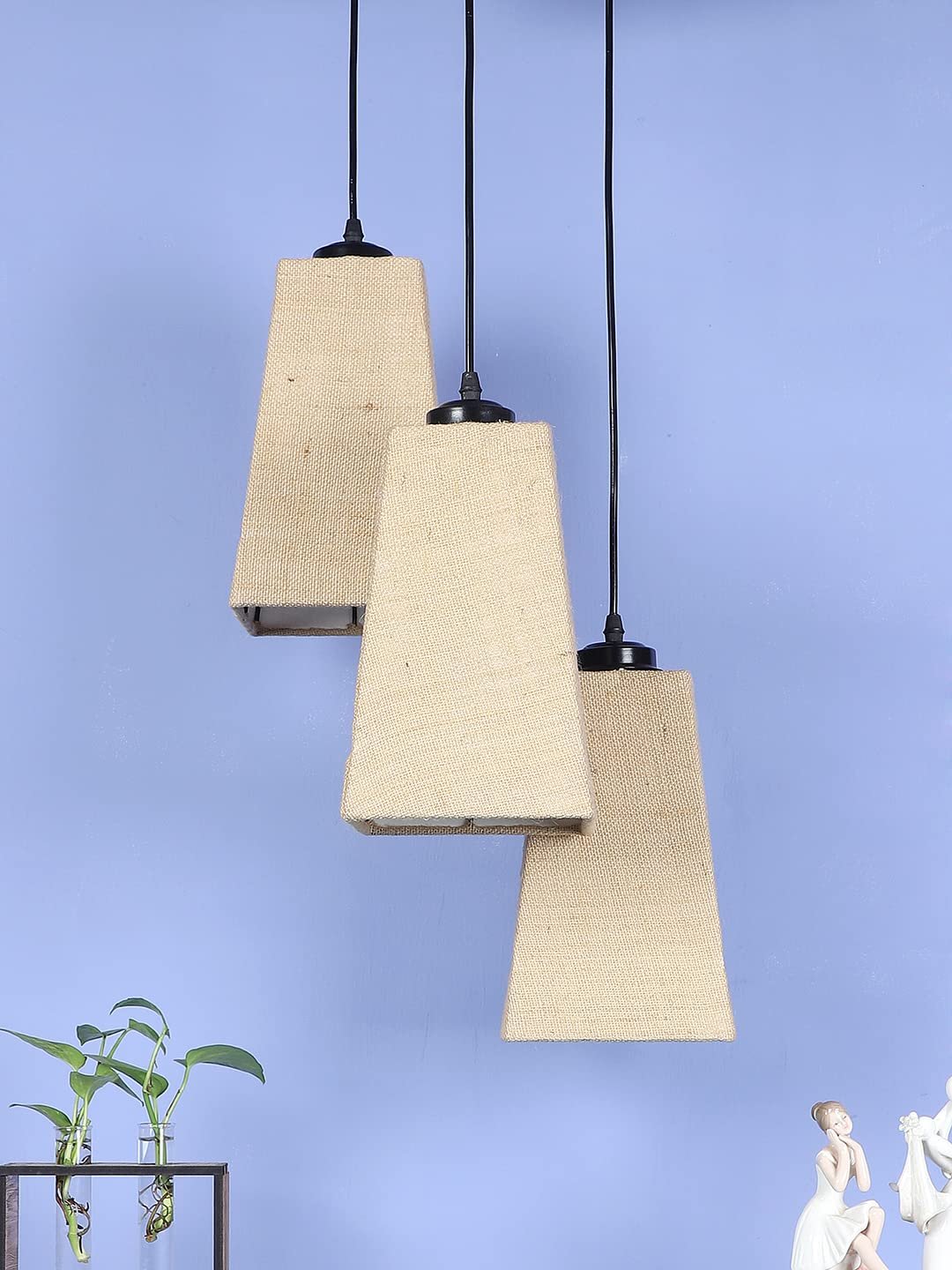 Beige Jute Pyramid Cluster Hanging Lamp