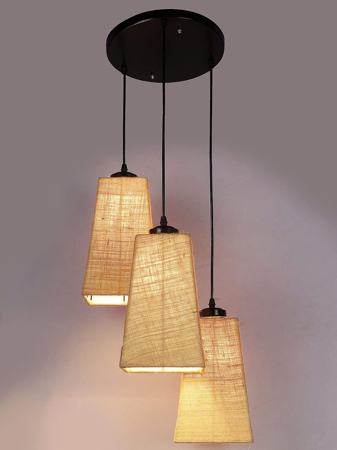 Beige Jute Pyramid Cluster Hanging Lamp