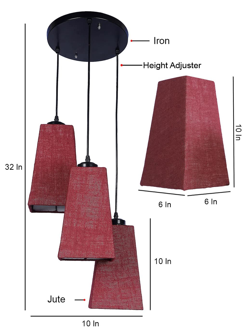 Maroon Jute Pyramid Cluster Hanging Lamp
