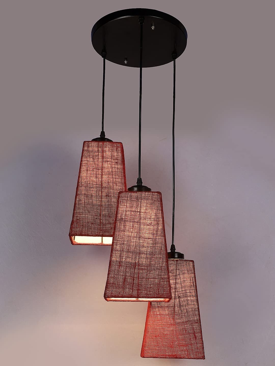 Maroon Jute Pyramid Cluster Hanging Lamp