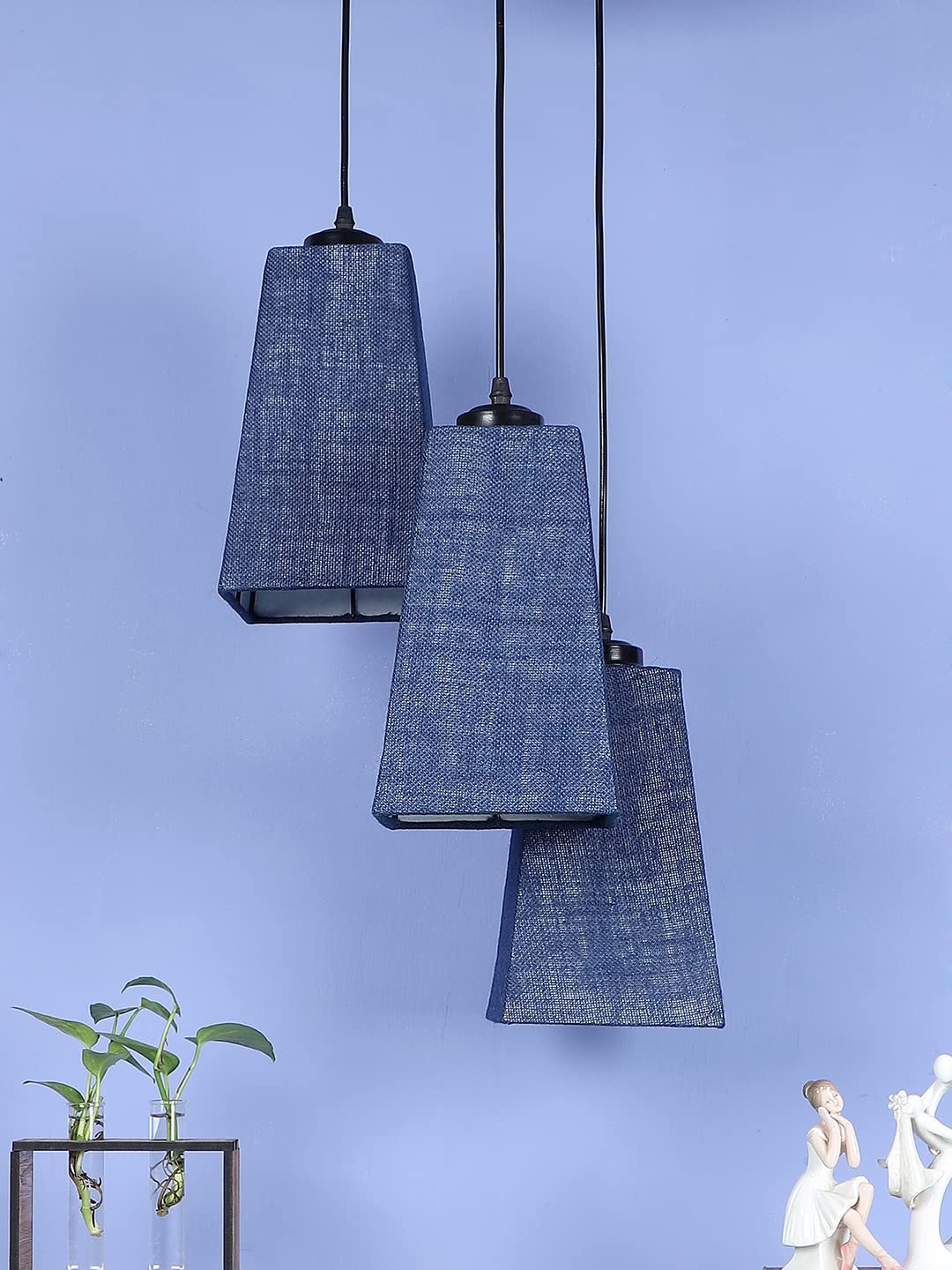 Blue Jute Pyramid Cluster Hanging Lamp