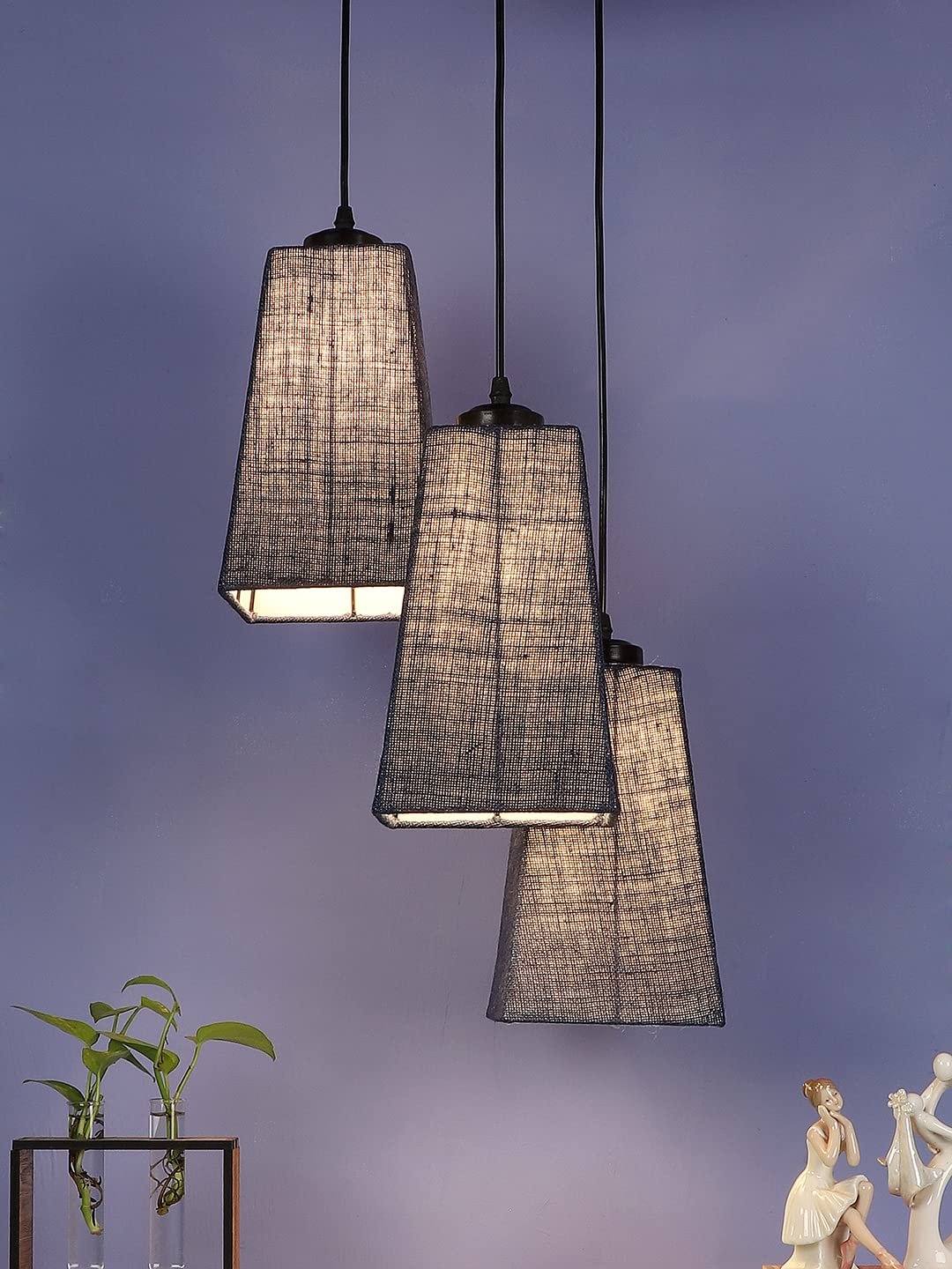 Blue Jute Pyramid Cluster Hanging Lamp