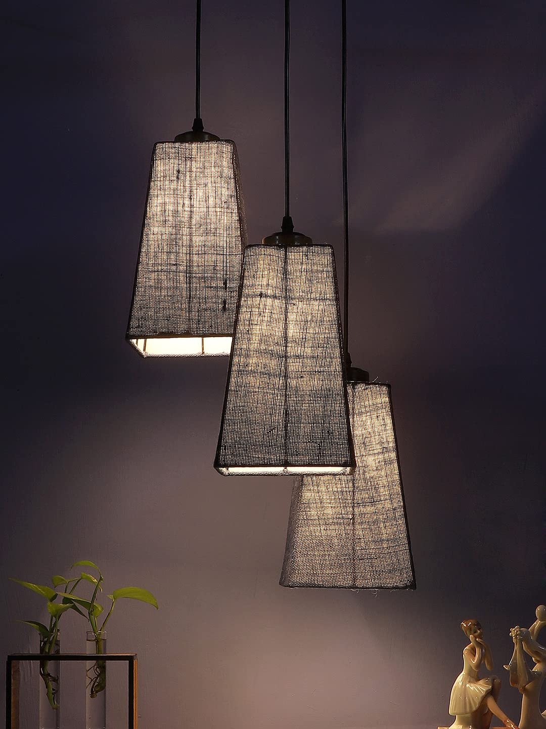 Blue Jute Pyramid Cluster Hanging Lamp