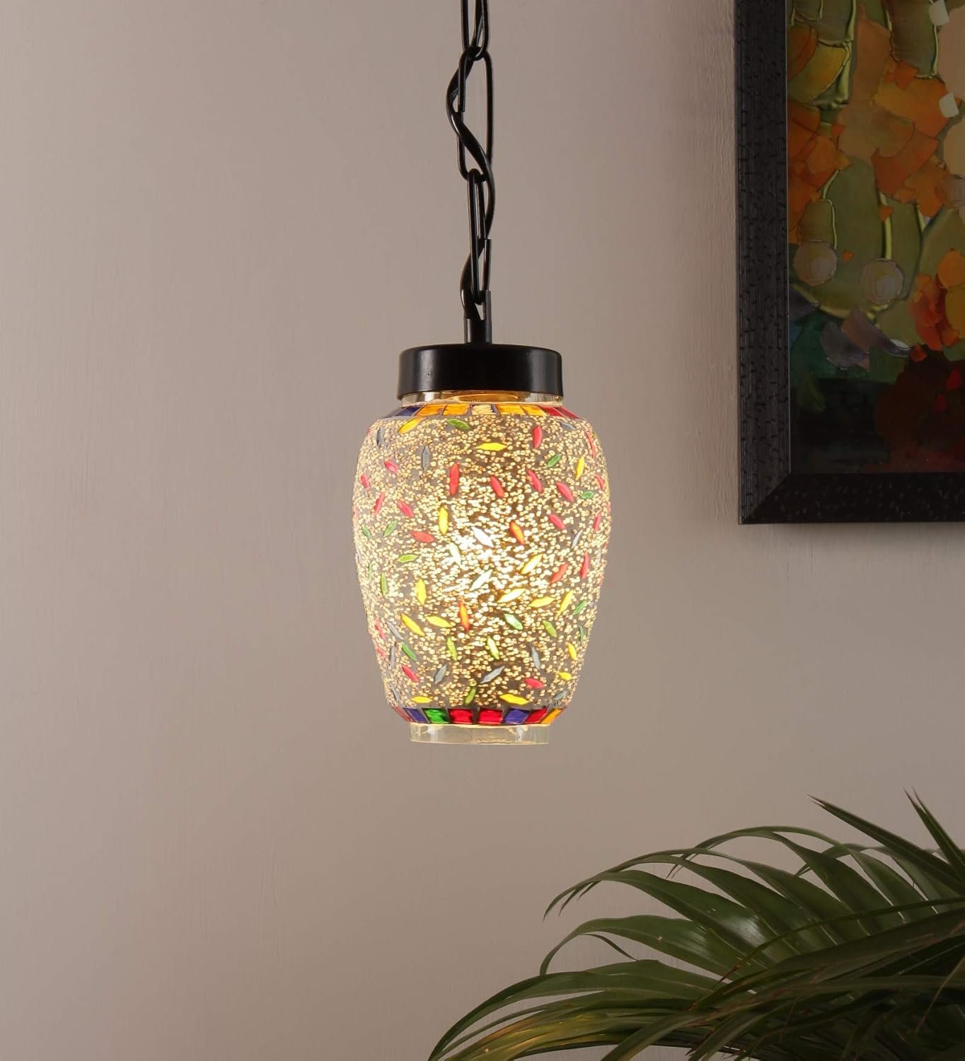 Multicolor Mosiac Glass Hanging Lamp (Multicolor,Single)