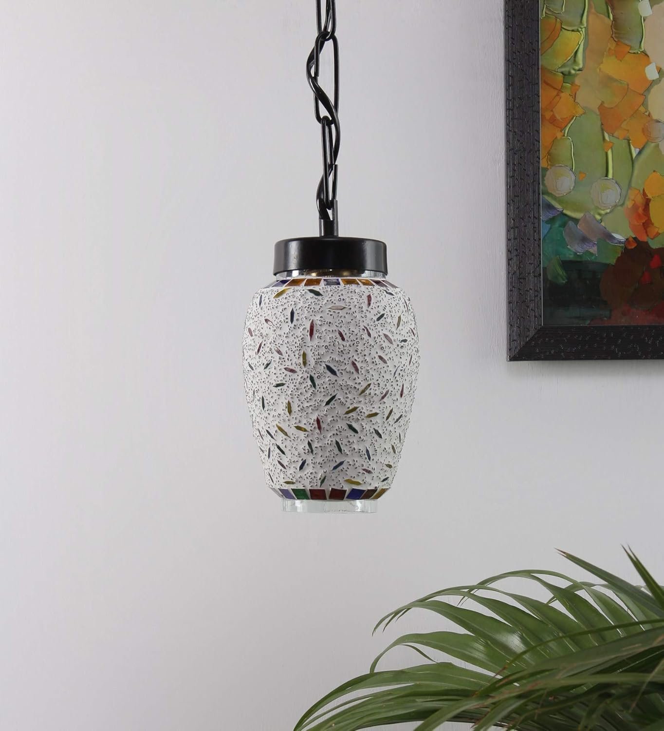 Multicolor Mosiac Glass Hanging Lamp (Multicolor,Single)
