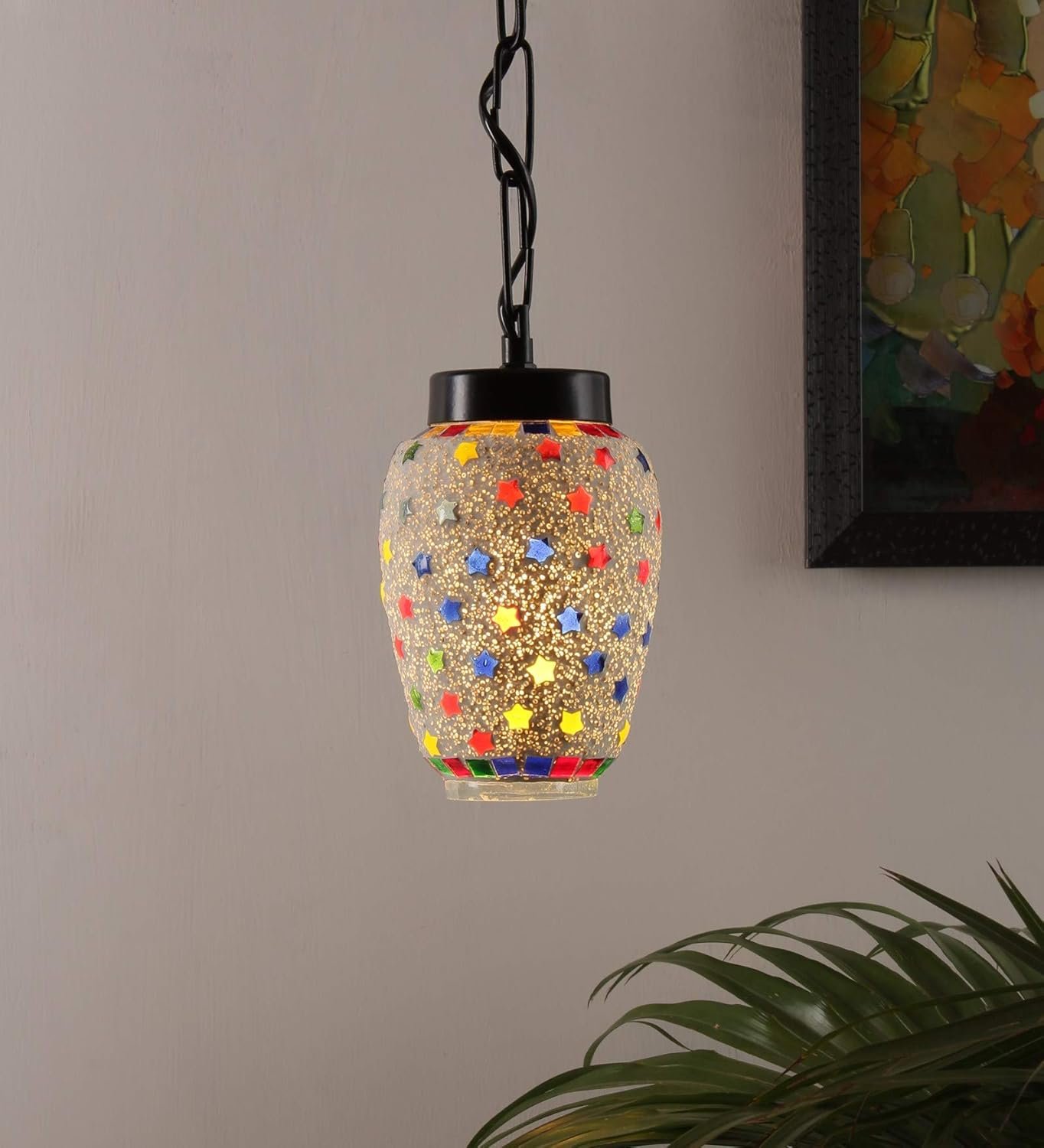 Multicolor Mosiac Glass Hanging Lamp (Multicolor,Single)