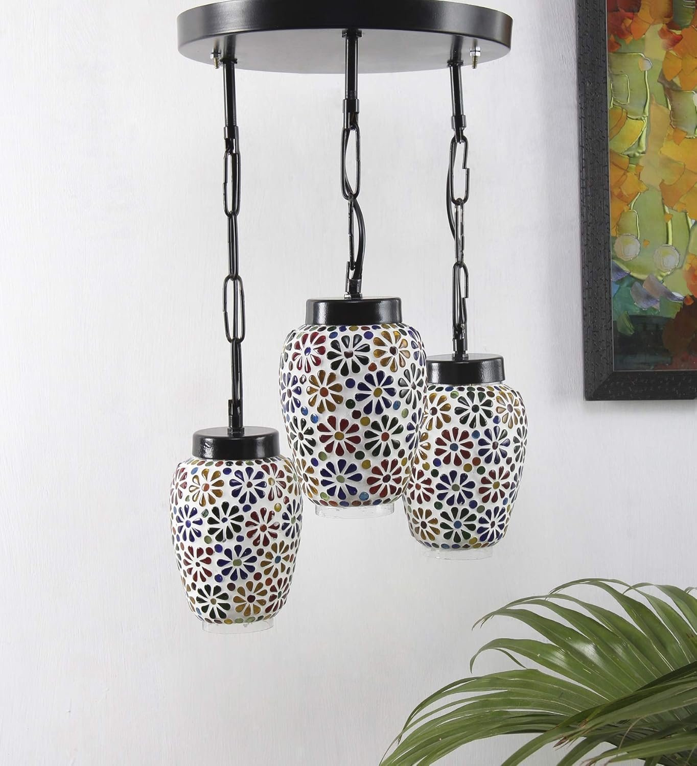 Multicolor Mosaic Glass Cluster Hanging Lamp (Multicolor)