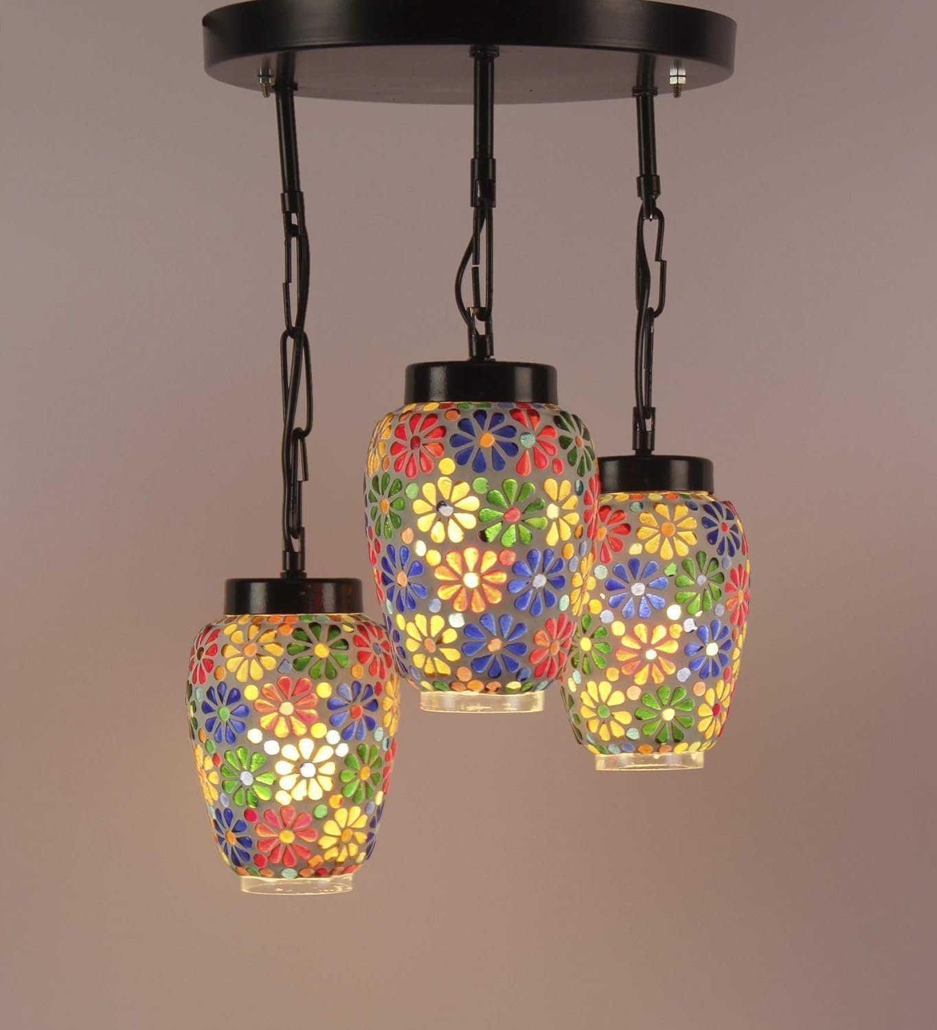 Multicolor Mosaic Glass Cluster Hanging Lamp (Multicolor)