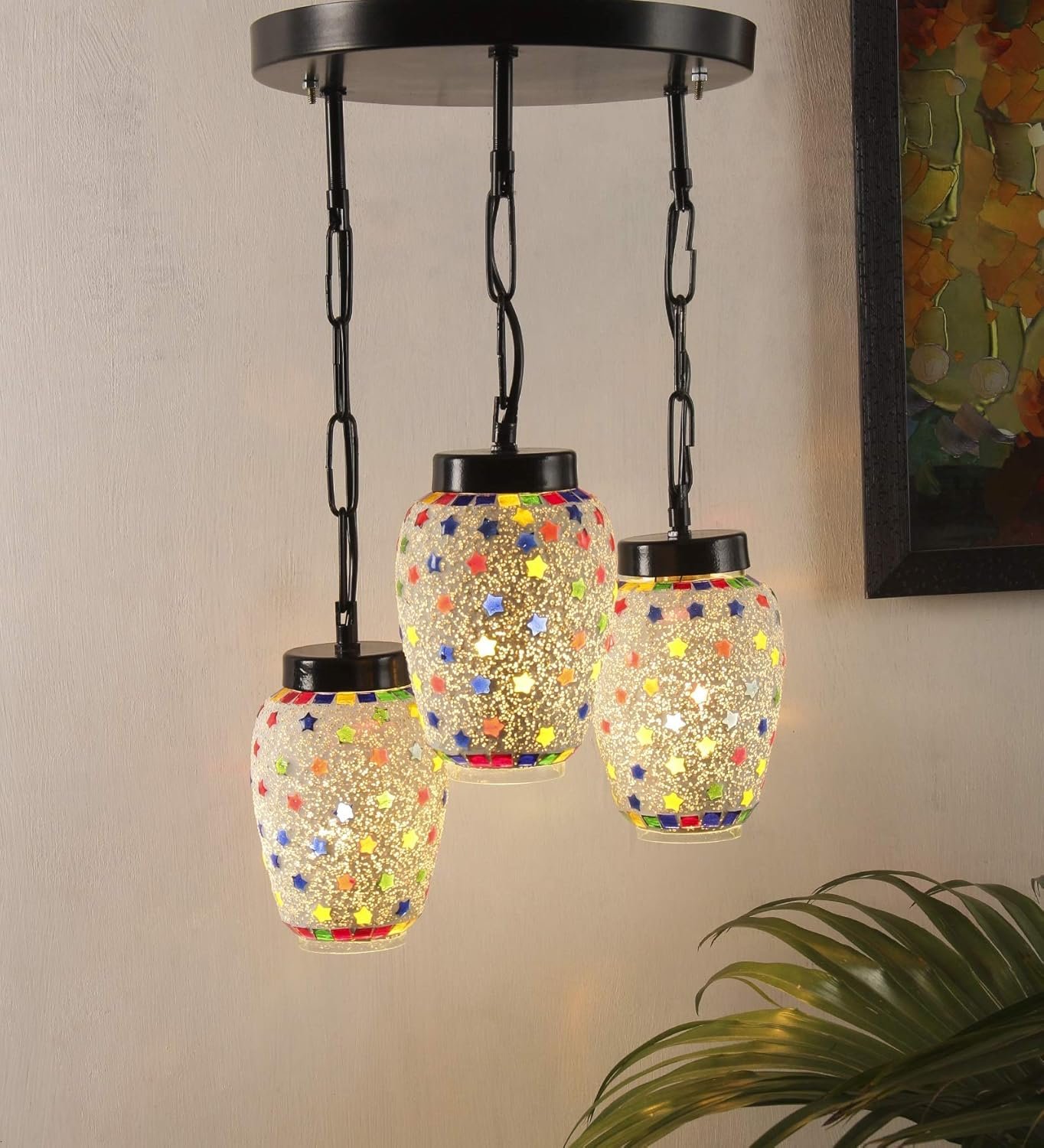 Multicolor Mosaic Glass Cluster Hanging Lamp (Multicolor)