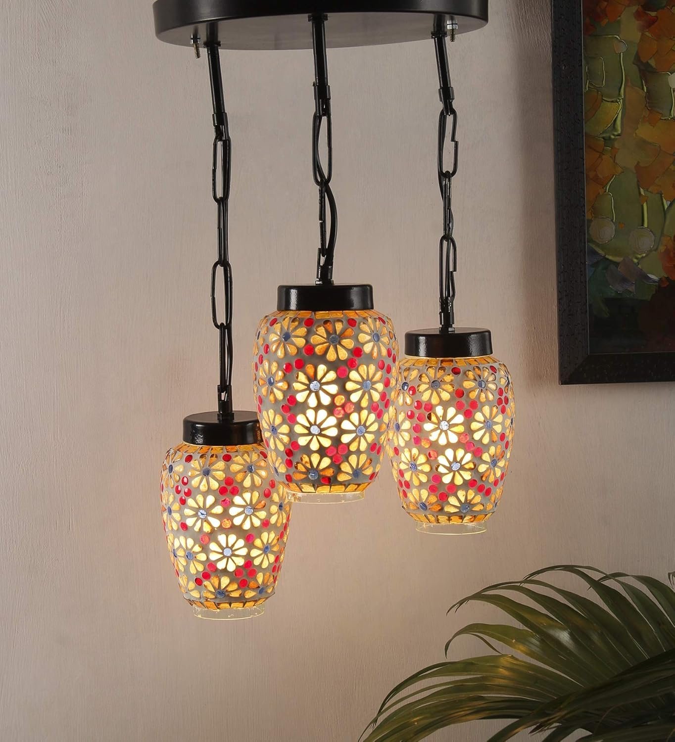 Multicolor Mosaic Glass Cluster Hanging Lamp (Multicolor)
