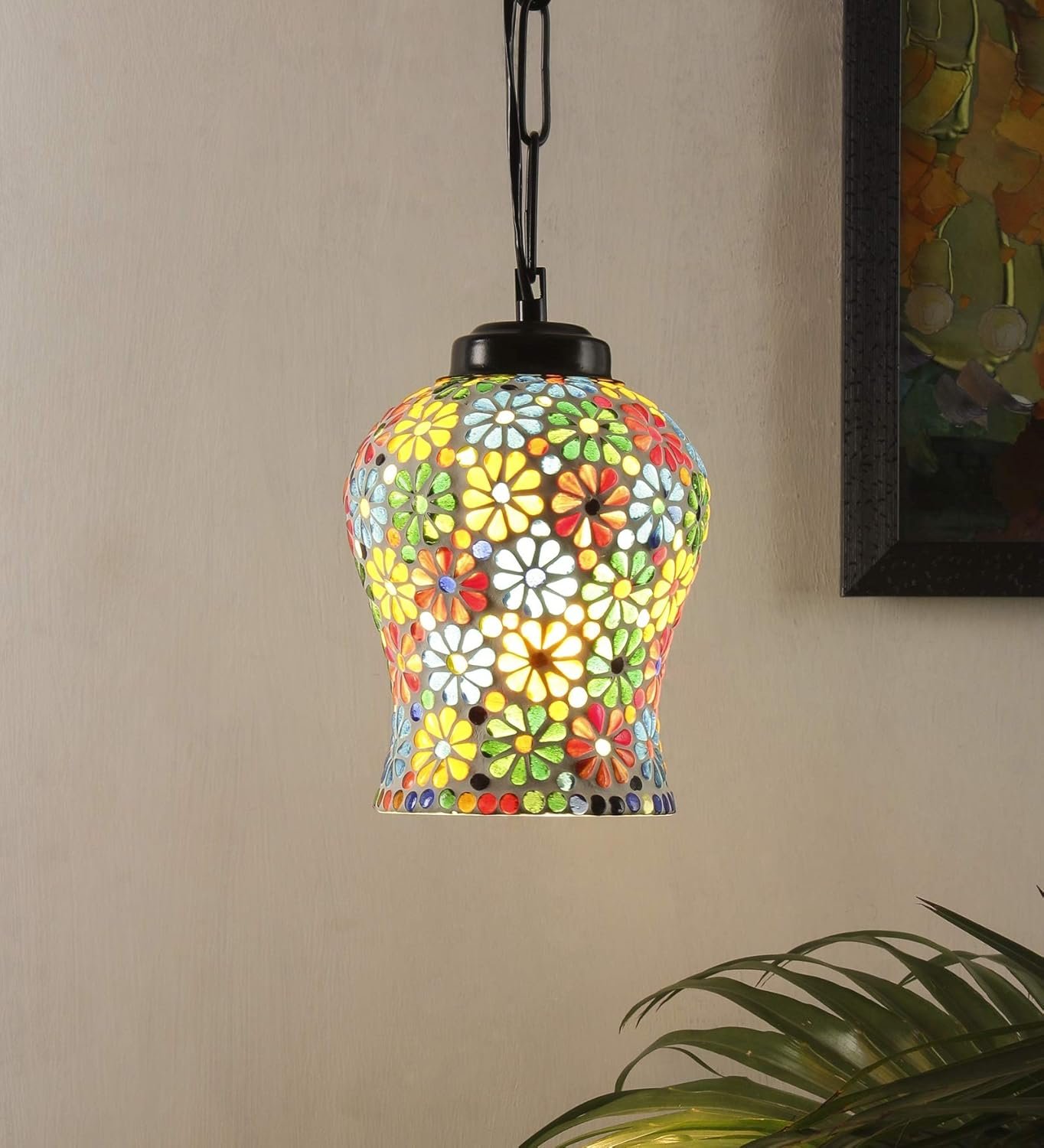 Multicolor Mosaic Glass Hanging Lamp (Glass,Medium)