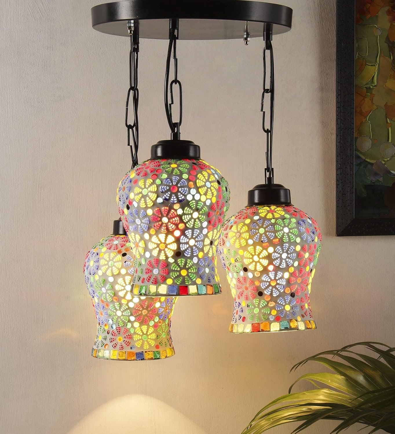 Multicolor Mosaic Glass Cluster Hanging Lamp (Multicolor)