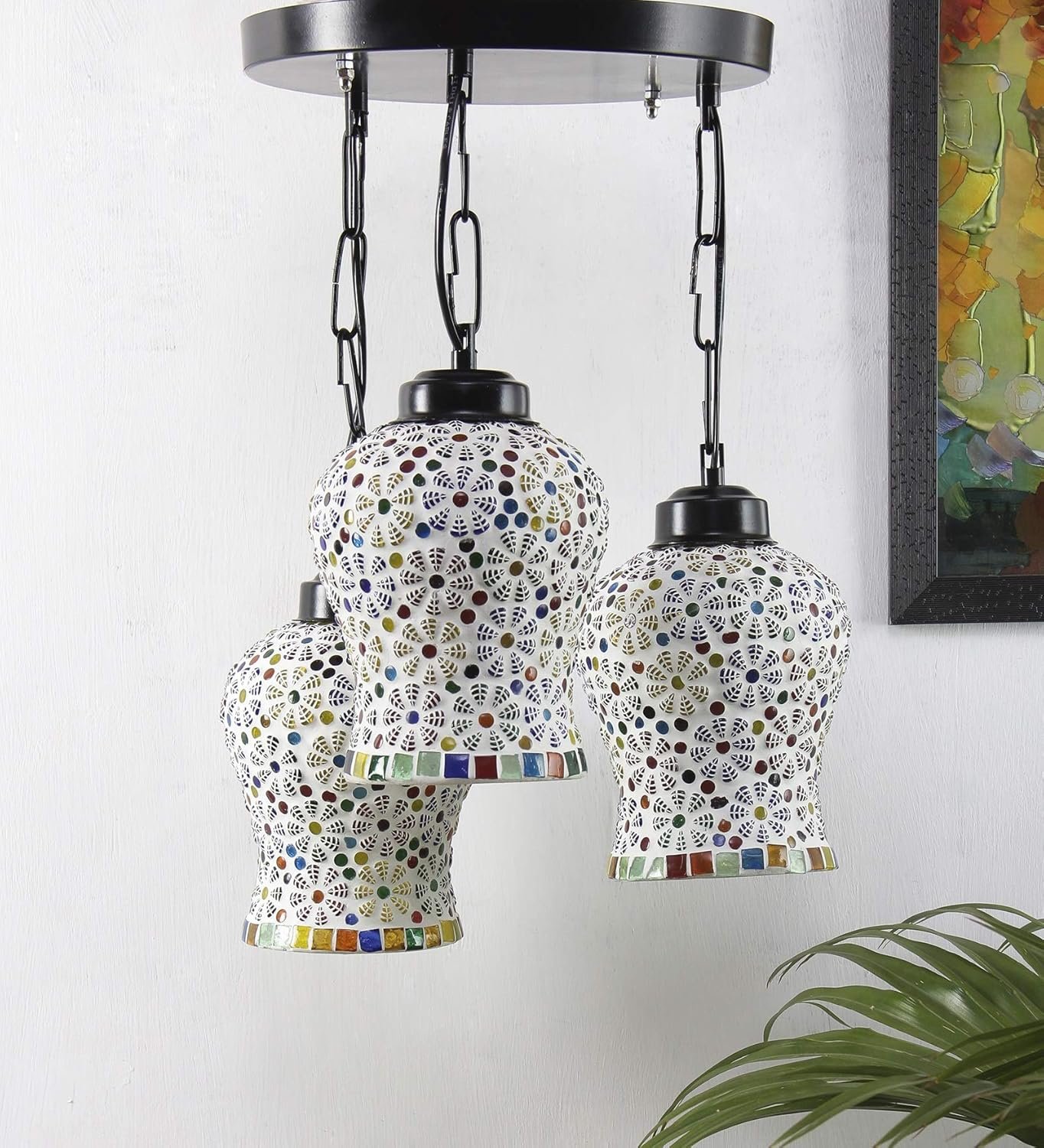 Multicolor Mosaic Glass Cluster Hanging Lamp (Multicolor)