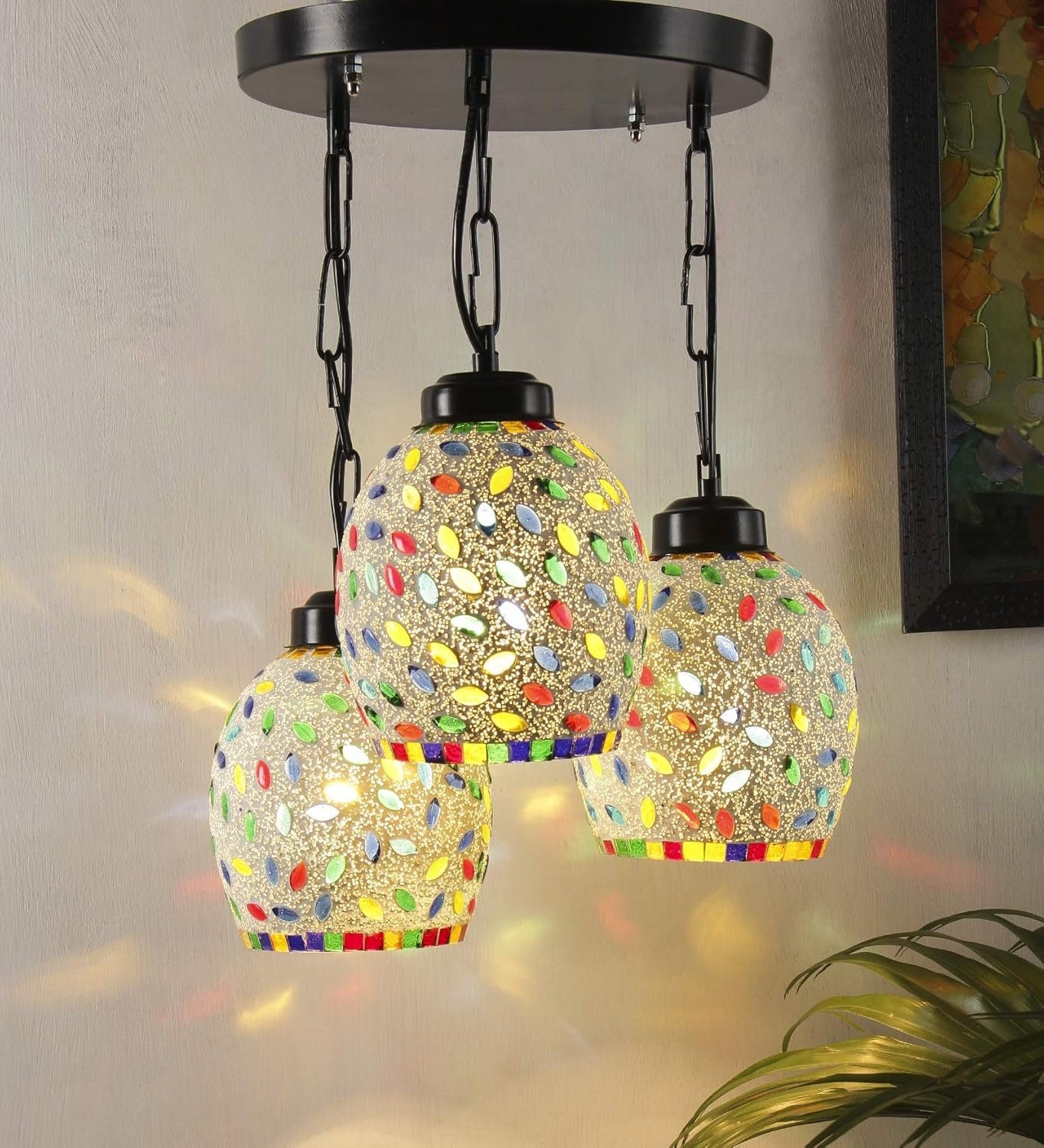 Multicolor Mosaic Glass Cluster Hanging Lamp (Multicolor)