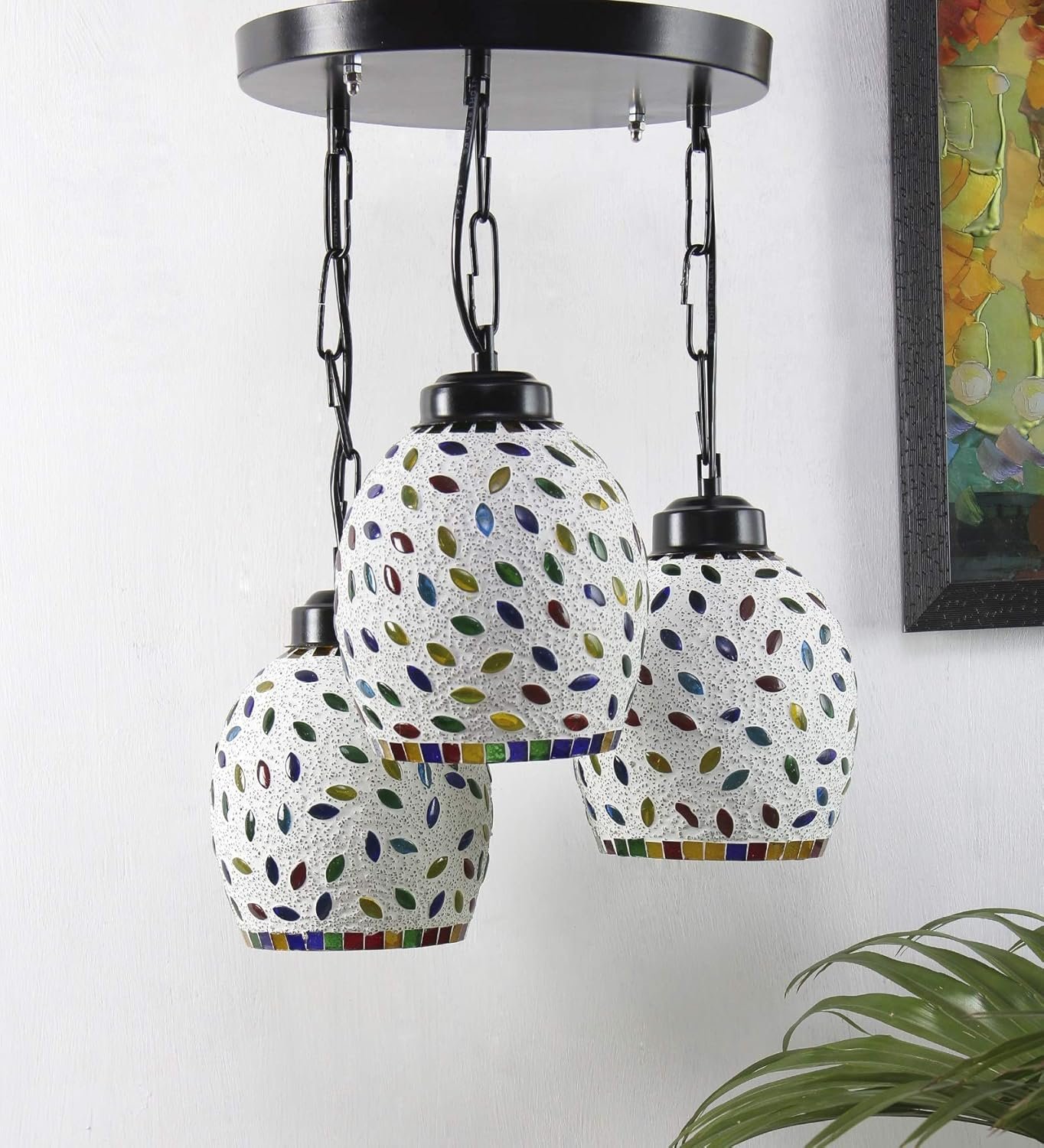 Multicolor Mosaic Glass Cluster Hanging Lamp (Multicolor)