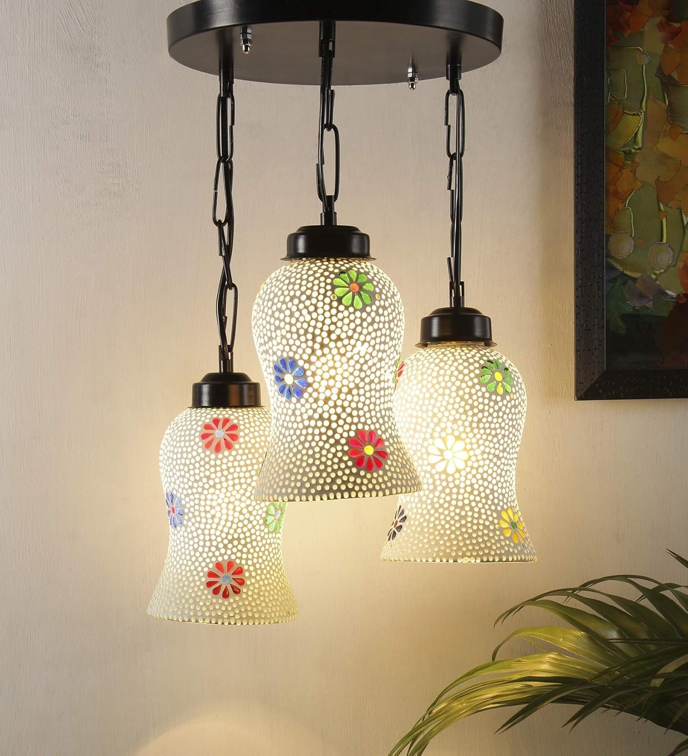 Multicolor Mosaic Glass Cluster Hanging Lamp (Multicolor)