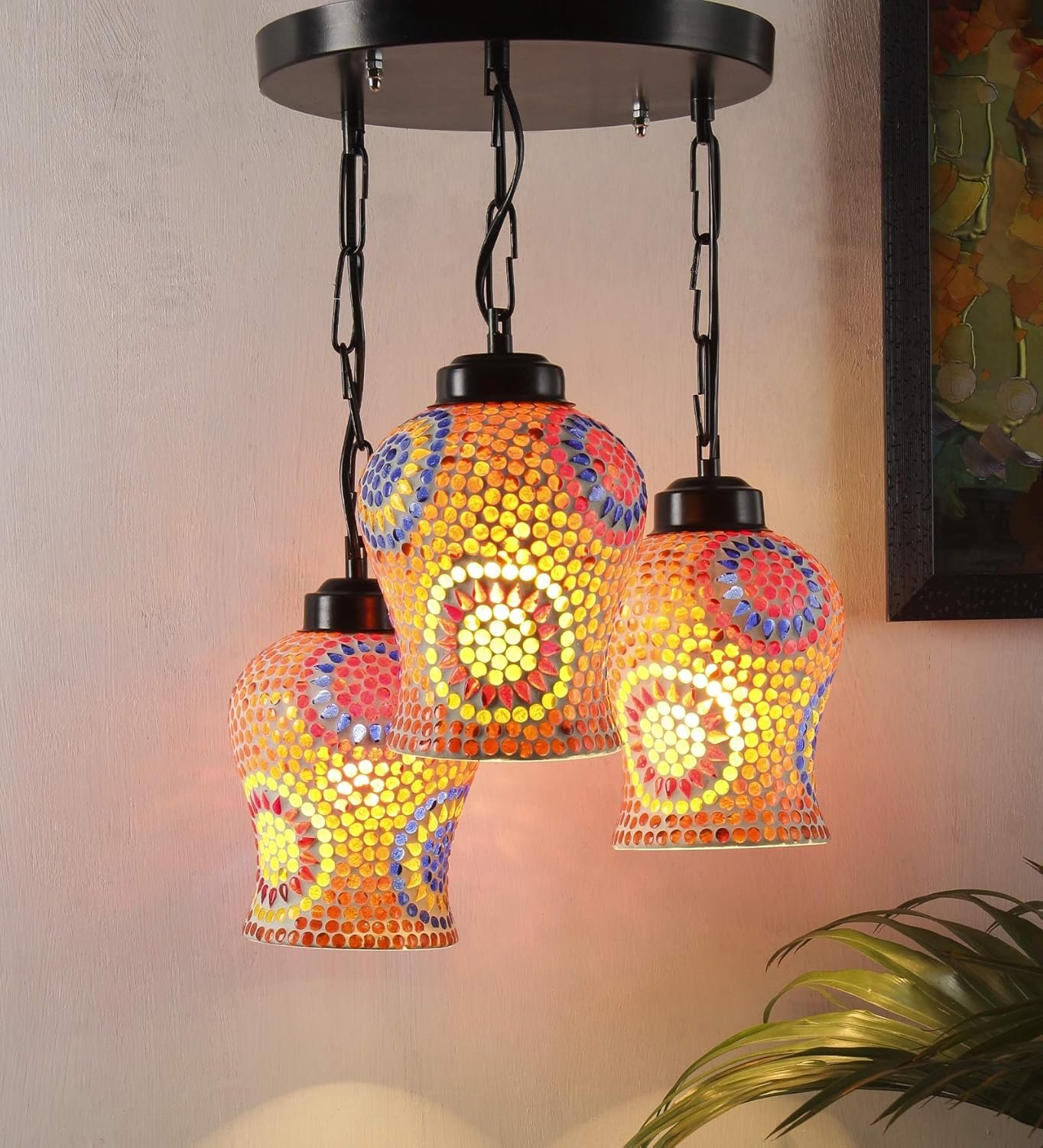 Multicolor Mosaic Glass Cluster Hanging Lamp (Multicolor)