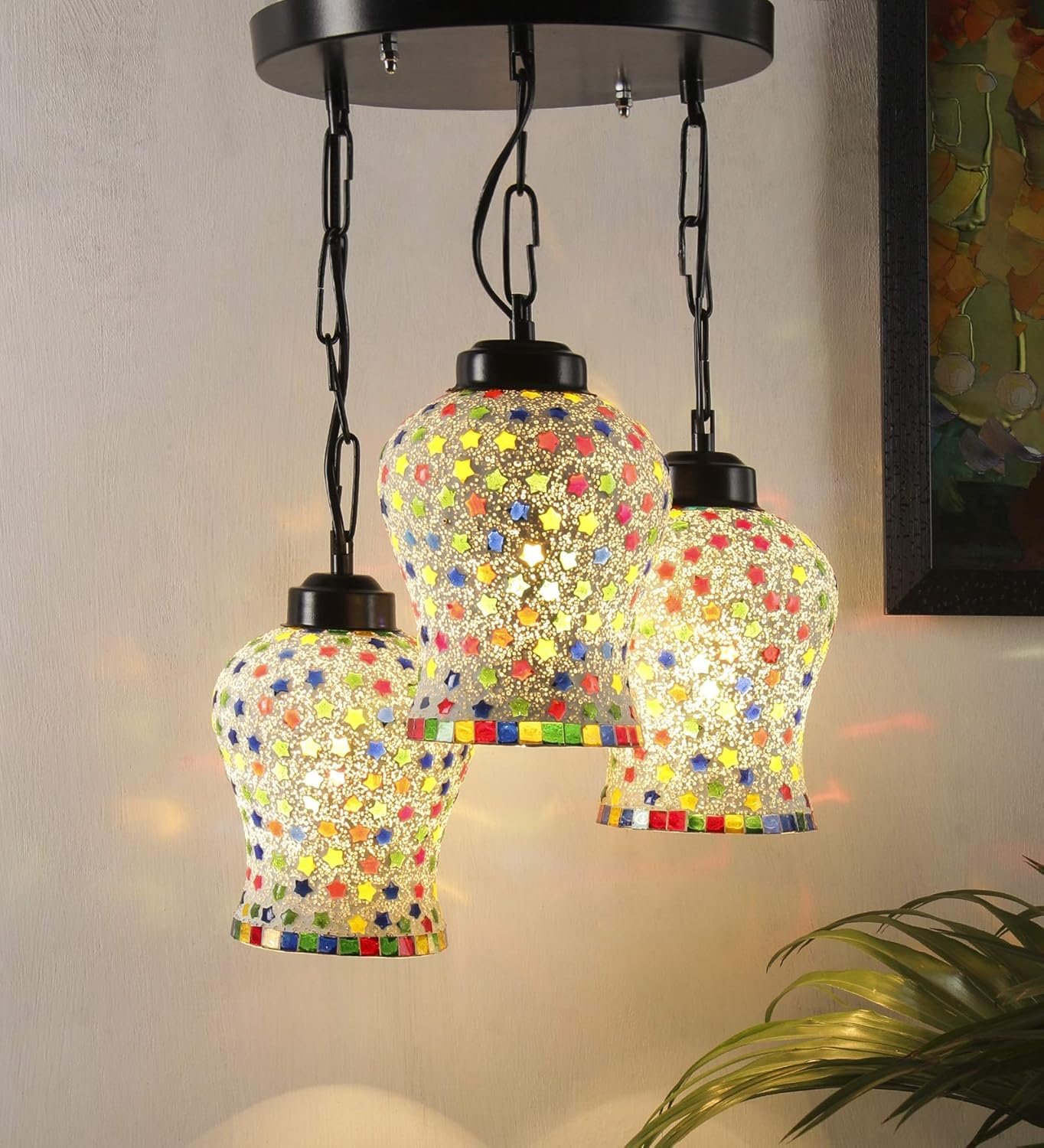 Multicolor Mosaic Glass Cluster Hanging Lamp (Multicolor)