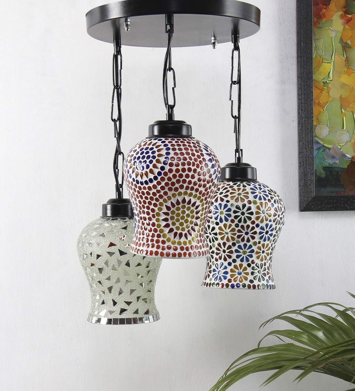 Multicolor Mosaic Glass Cluster Hanging Lamp (Multicolor)