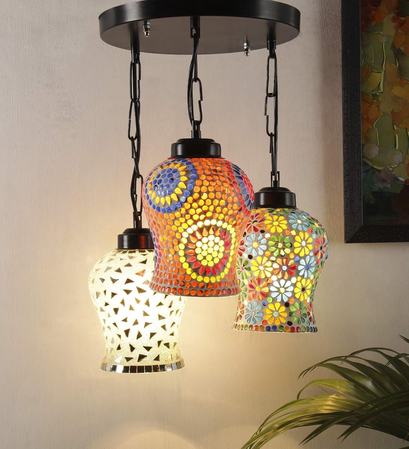 Multicolor Mosaic Glass Cluster Hanging Lamp (Multicolor)