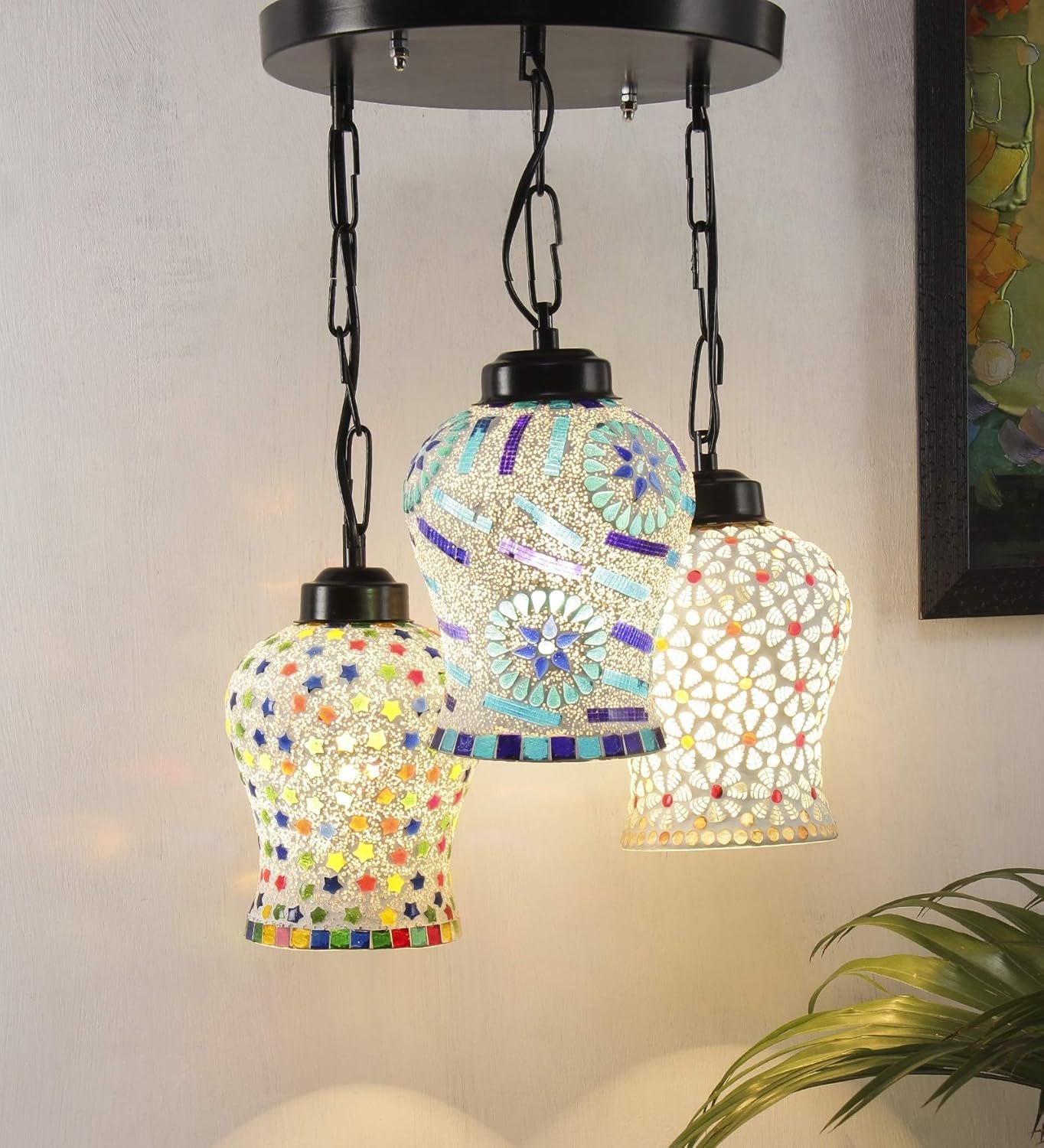 Multicolor Mosaic Glass Cluster Hanging Lamp (Multicolor)