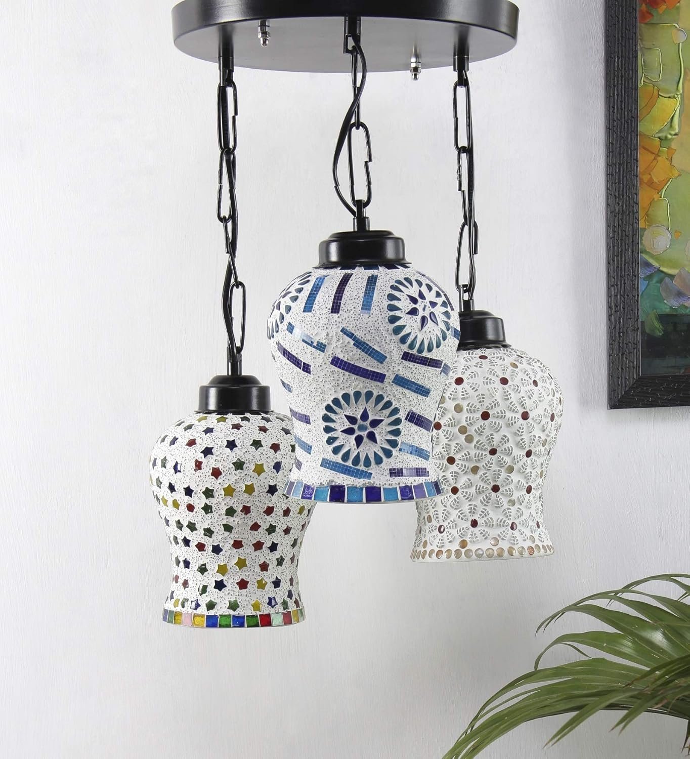 Multicolor Mosaic Glass Cluster Hanging Lamp (Multicolor)