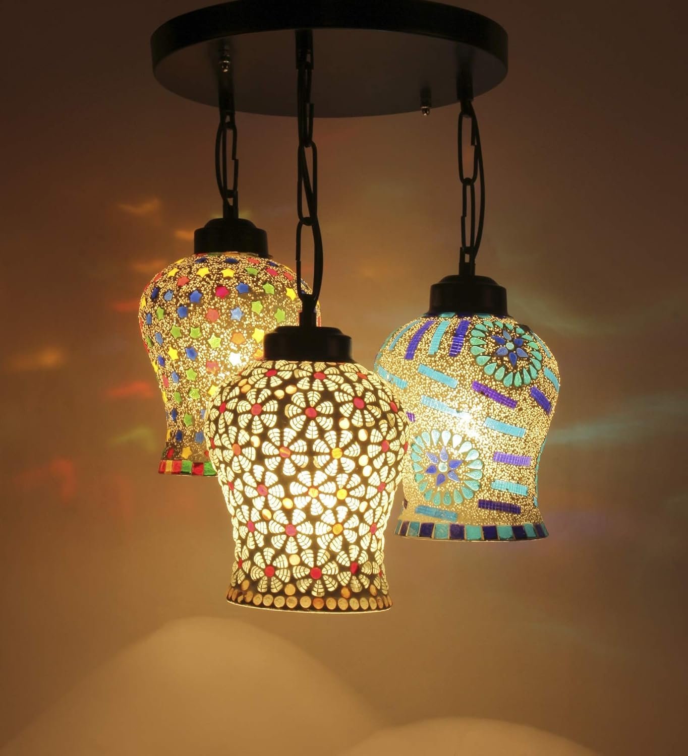 Multicolor Mosaic Glass Cluster Hanging Lamp (Multicolor)
