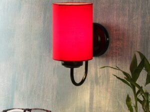 Red Cotton Wall Mounted lamp with Black Base