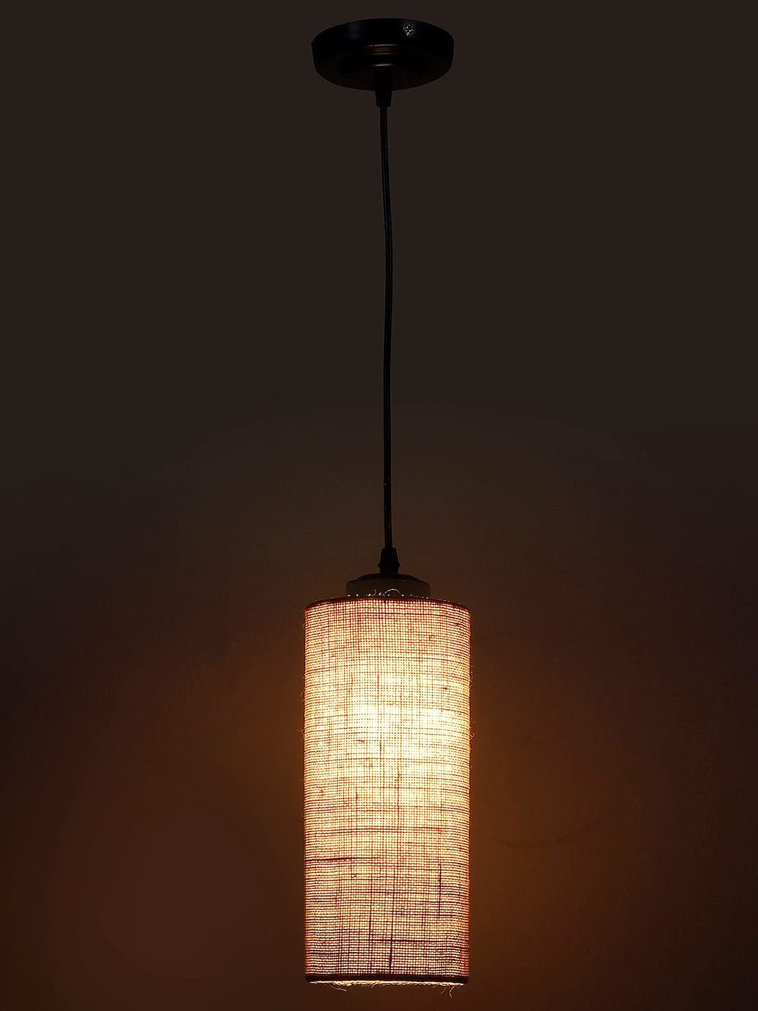 Beige Jute Cylindrical Hanging Lamp (SH08)