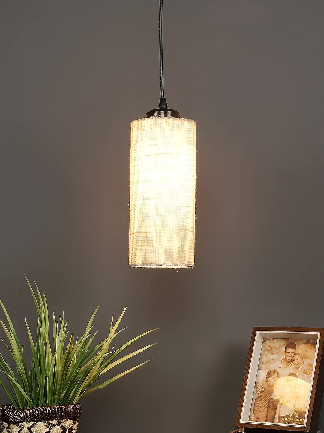 White Jute Cylindrical Hanging Lamp (SH09)
